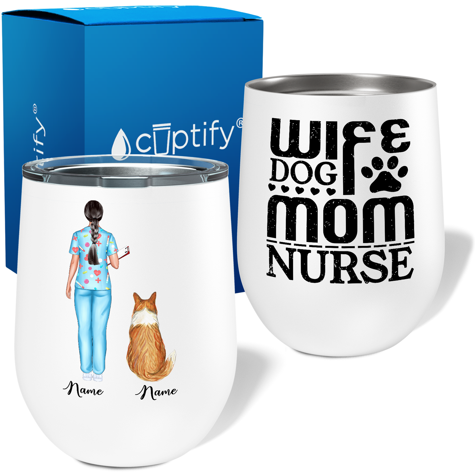 Personalized Wide Dog Mom Nurse 12oz Nurse Wine Tumbler
