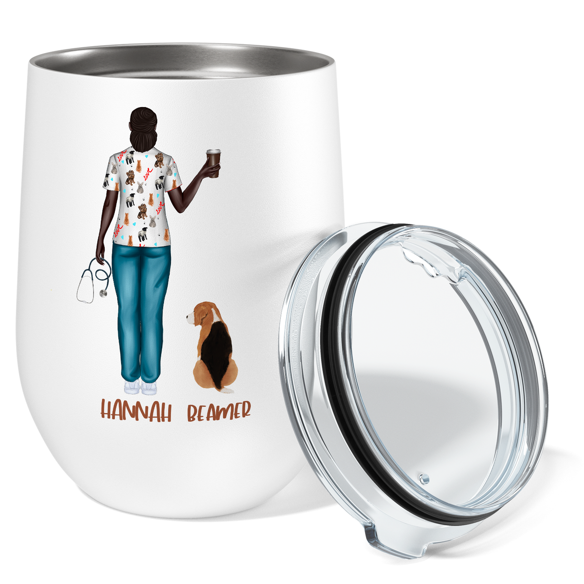 Personalized Wife Dog Mom Nurse with Coffee 12oz Nurse Wine Tumbler