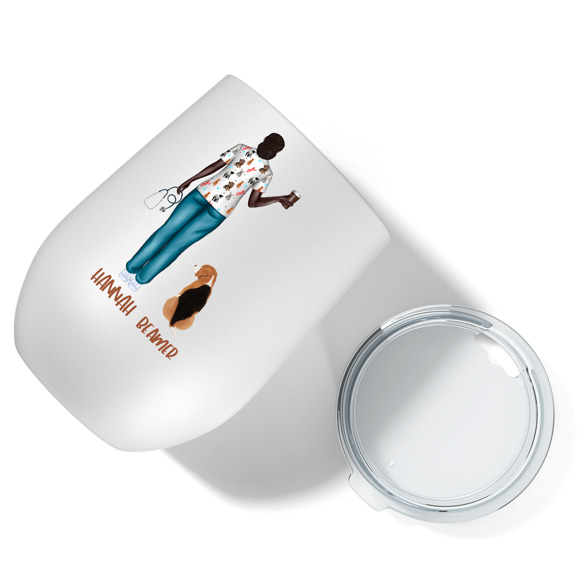 Personalized Wife Dog Mom Nurse with Coffee 12oz Nurse Wine Tumbler