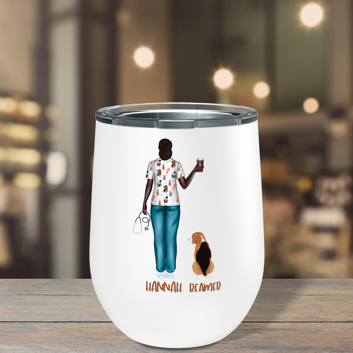 Personalized Wife Dog Mom Nurse with Coffee 12oz Nurse Wine Tumbler