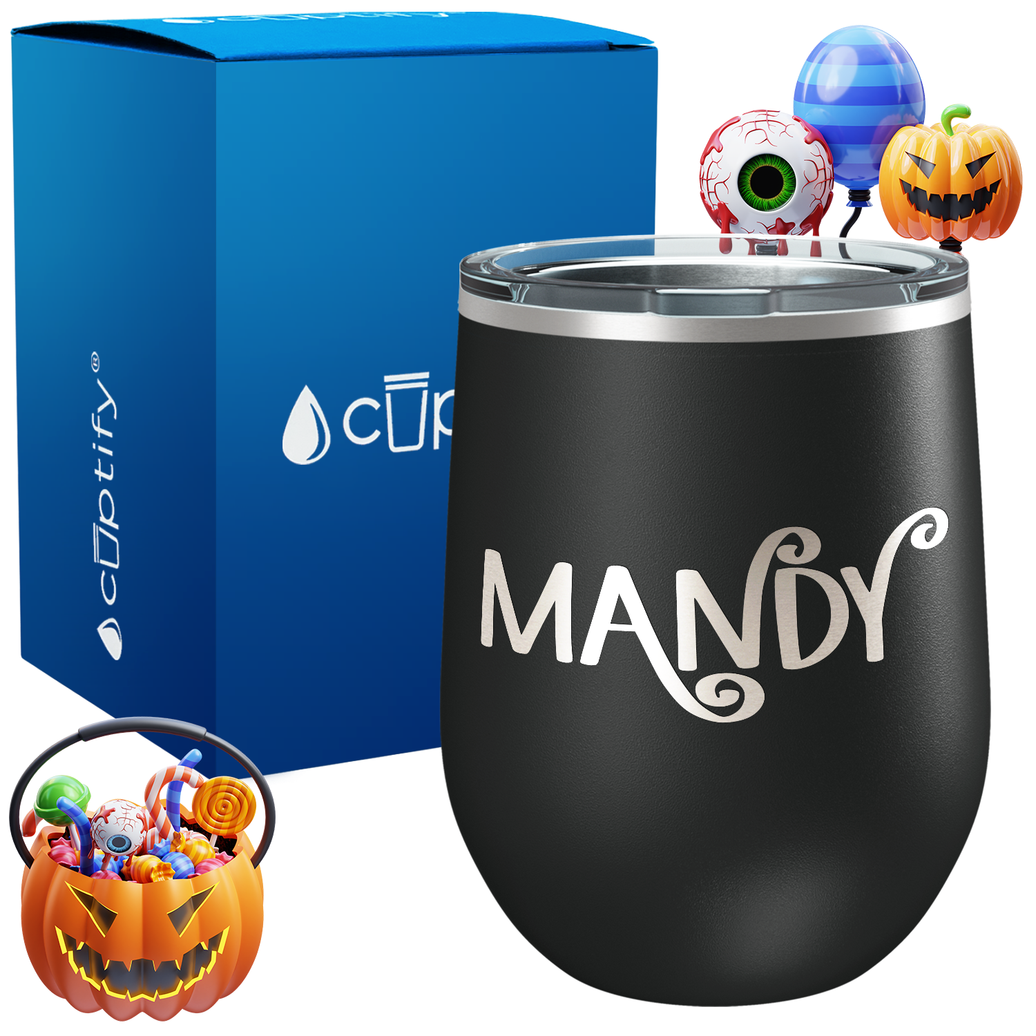 Personalized Curly Spooky Style 12oz Halloween Wine Tumbler