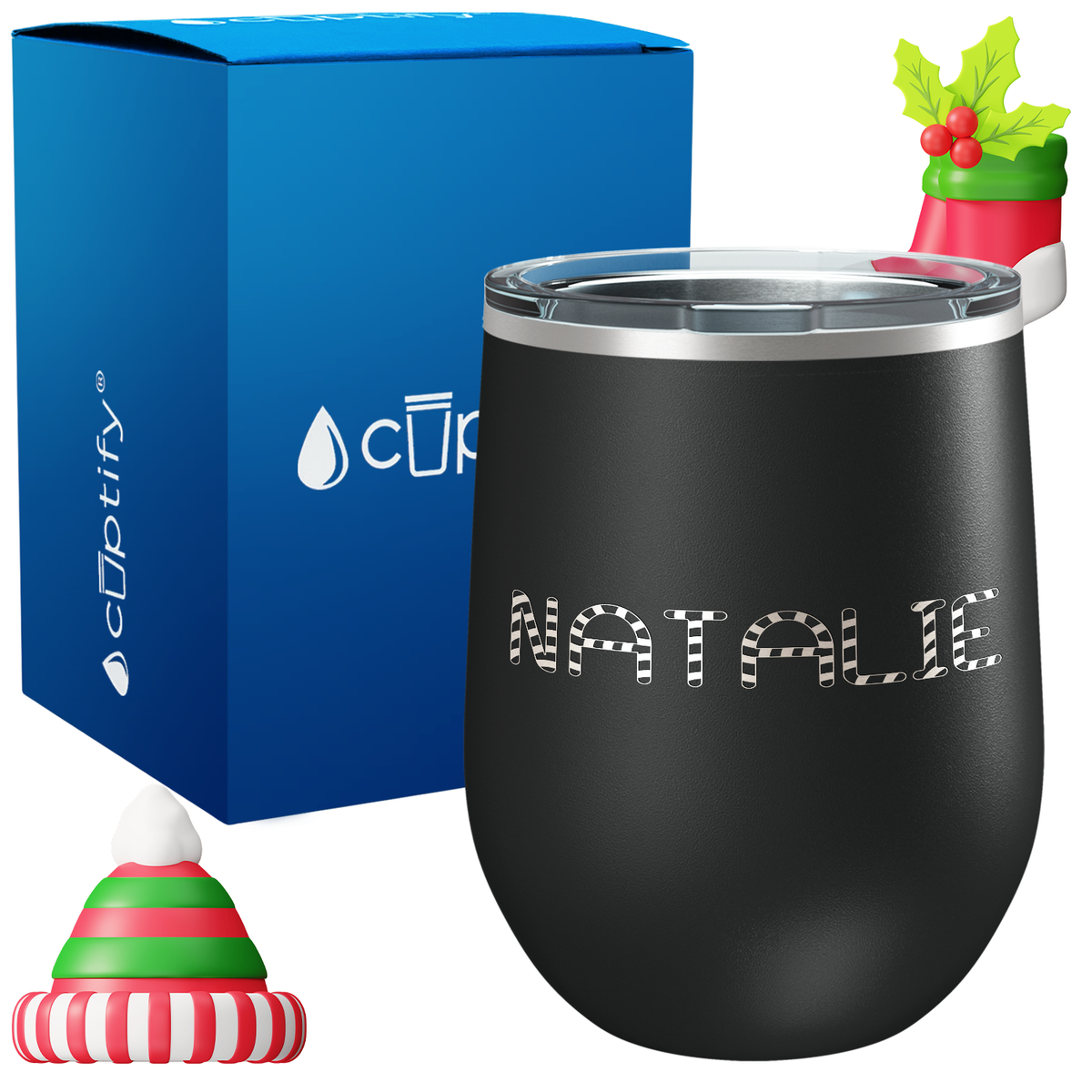 Personalized Candy Canes Christmas Font on 12oz Wine Tumbler