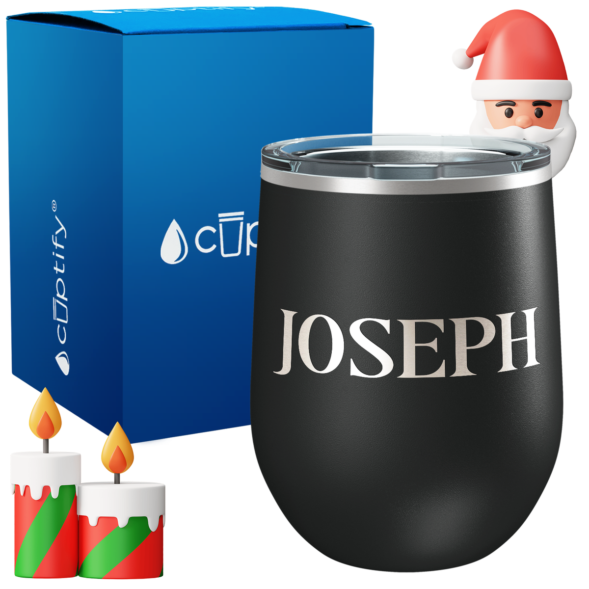 Personalized Merry Christmas Font on 12oz Wine Tumbler