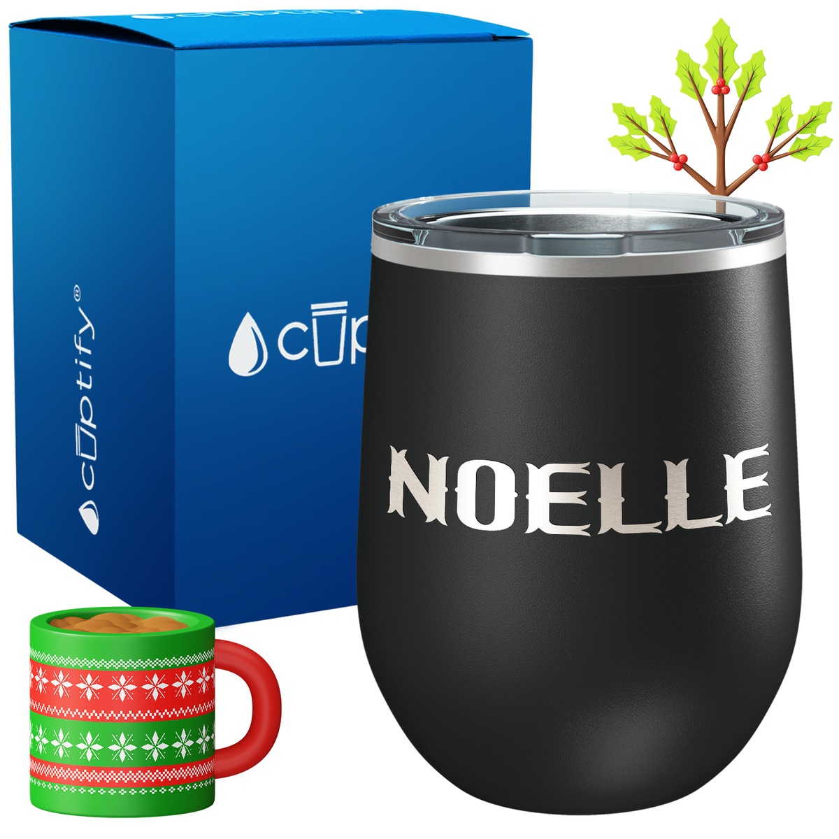 Personalized Claus Christmas Font on 12oz Wine Tumbler