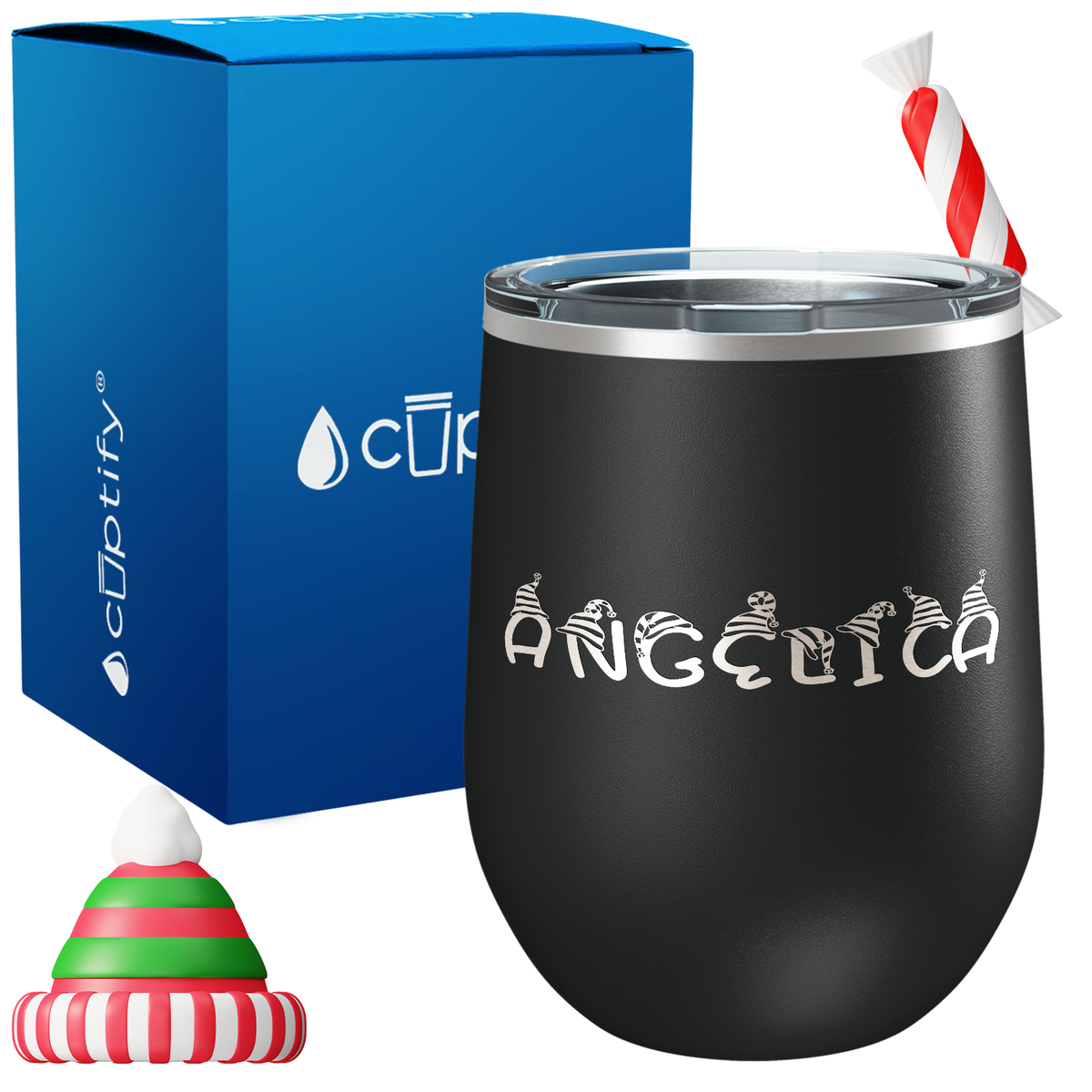 Personalized Elfen Christmas Font on 12oz Wine Tumbler