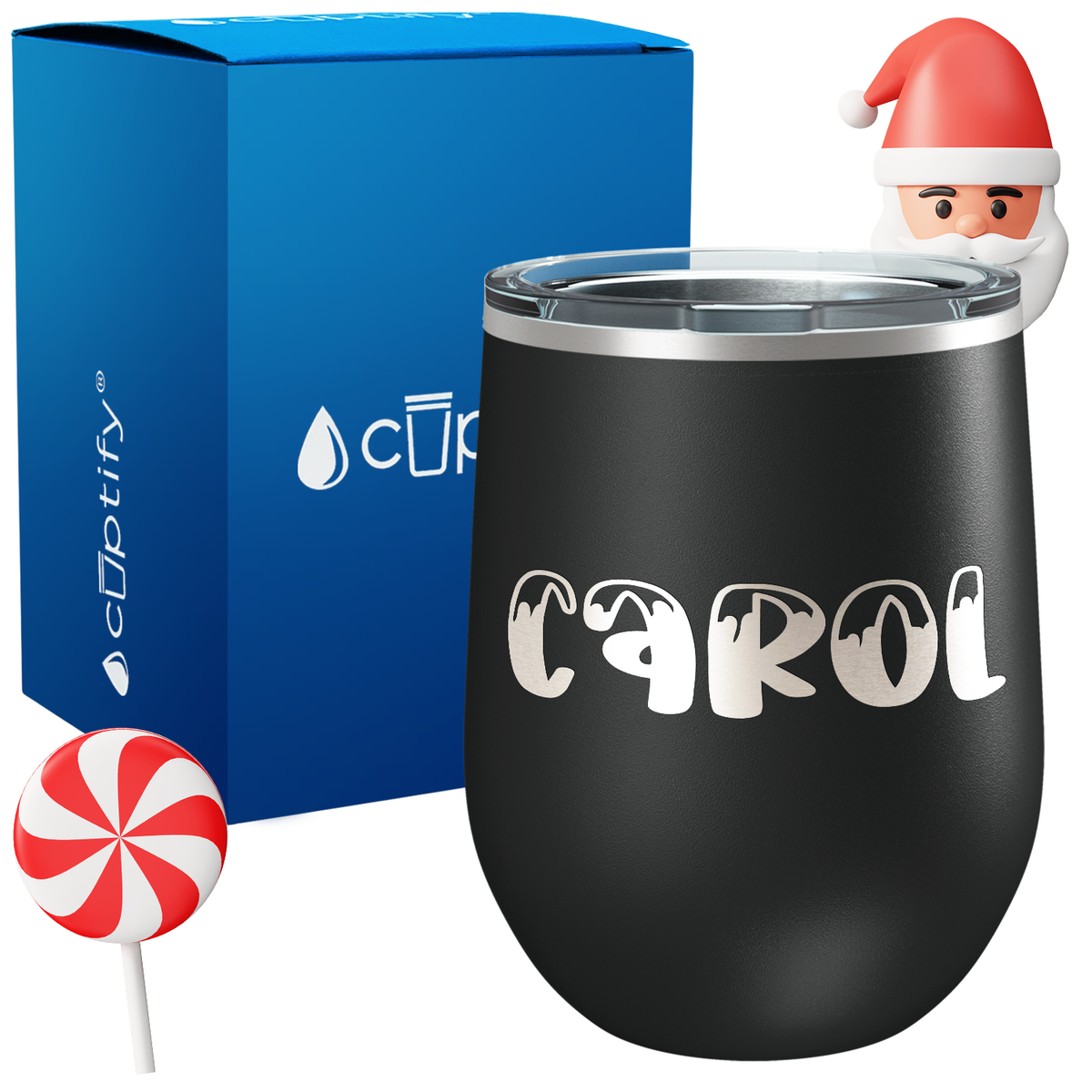 Personalized Frosty Christmas Font on 12oz Wine Tumbler