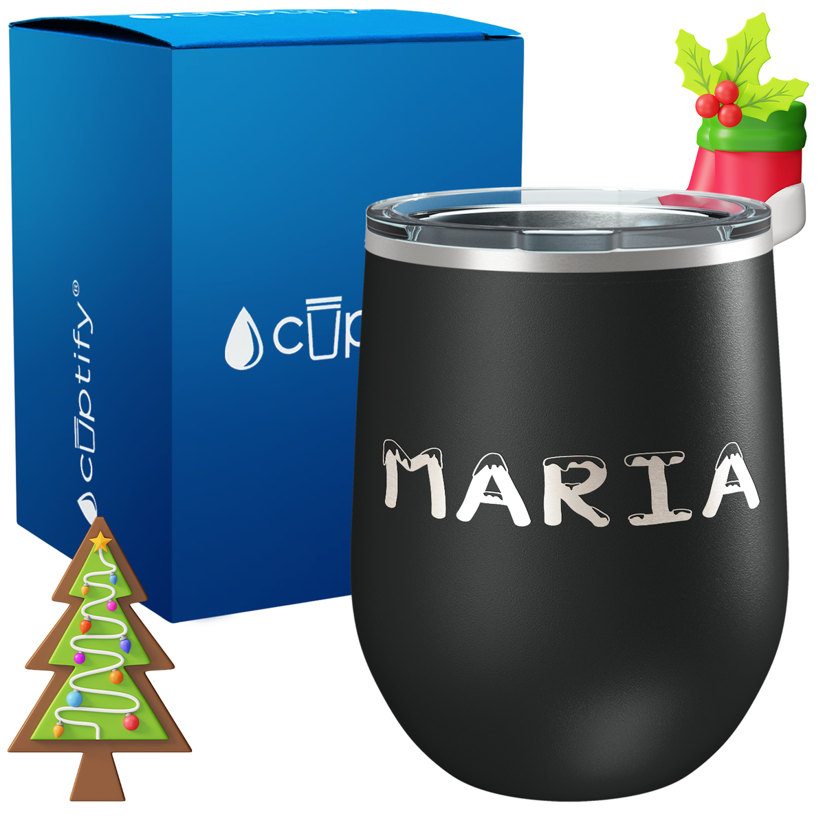 Personalized Snowy Christmas Font on 12oz Wine Tumbler