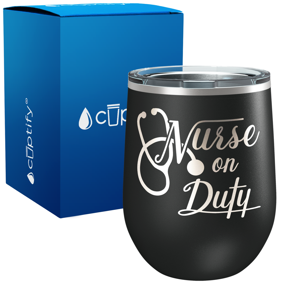 Nurse on Duty with Stethoscope 12oz Nurse Wine Tumbler