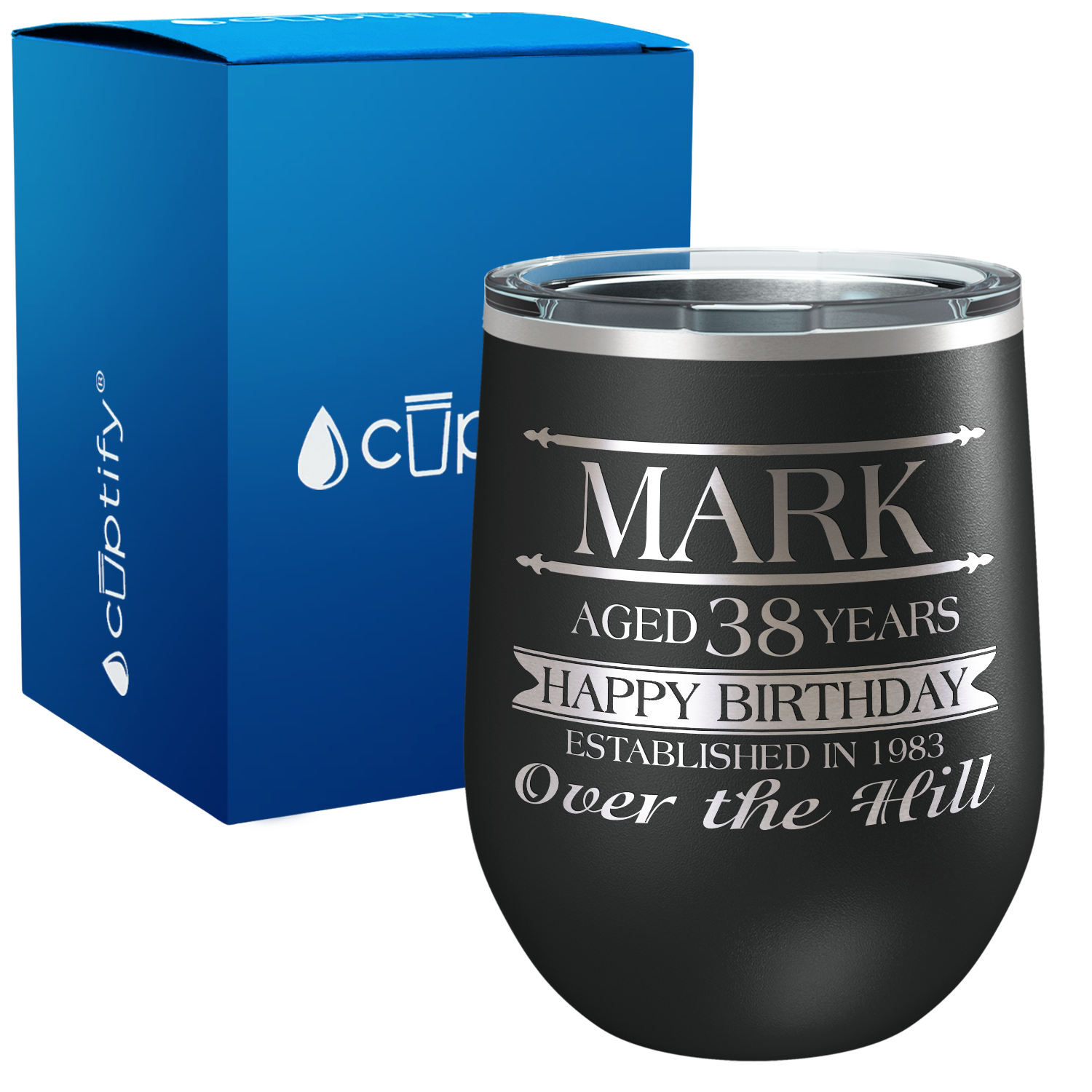 Personalized Over the Hill Birthday Established 12oz Birthday Wine Tumbler