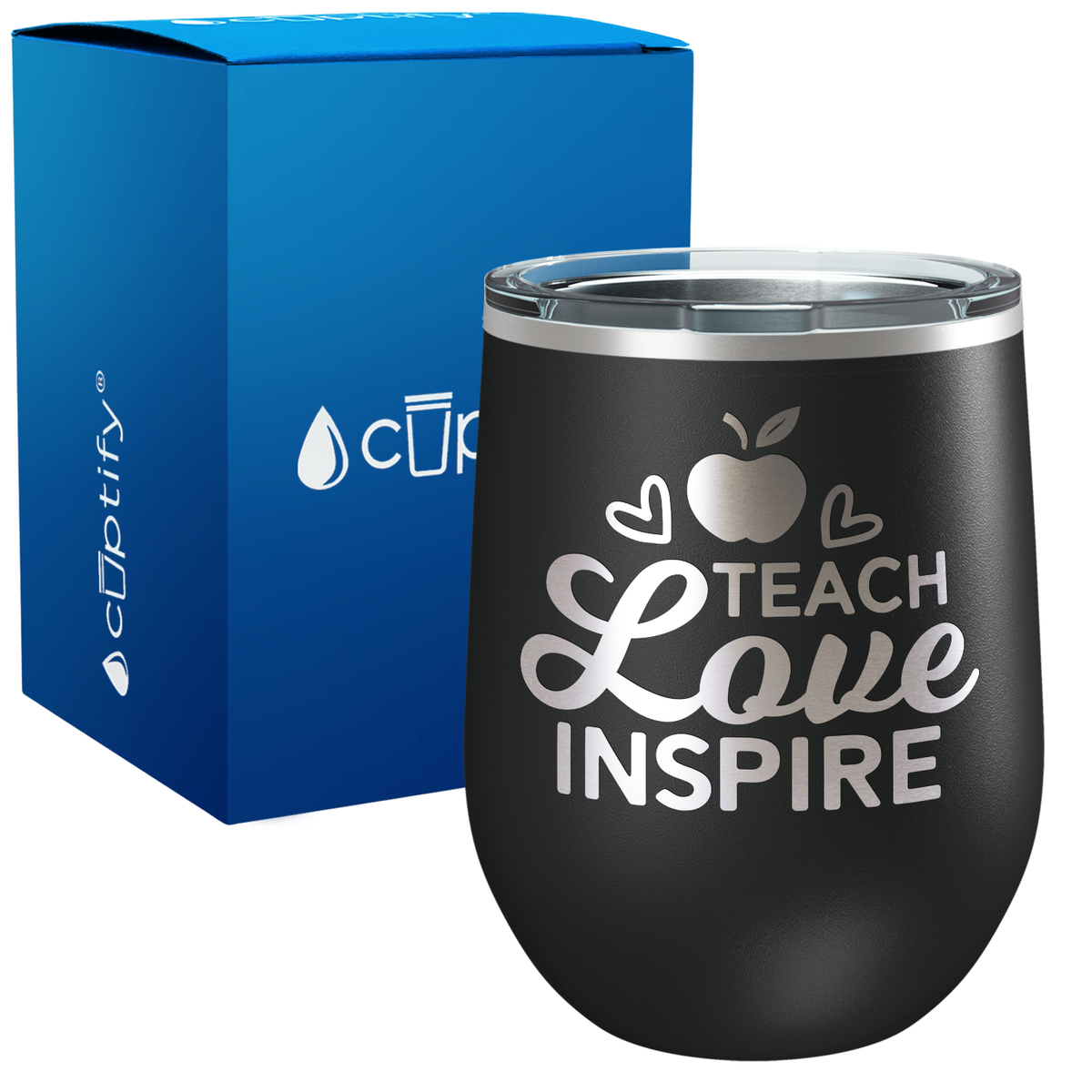 Teach Love Inspire with Apple 12oz Teacher Wine Tumbler