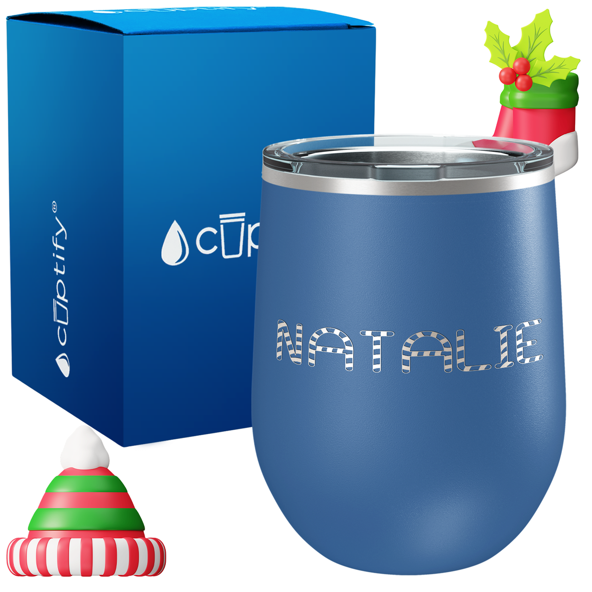 Personalized Candy Canes Christmas Font on 12oz Wine Tumbler