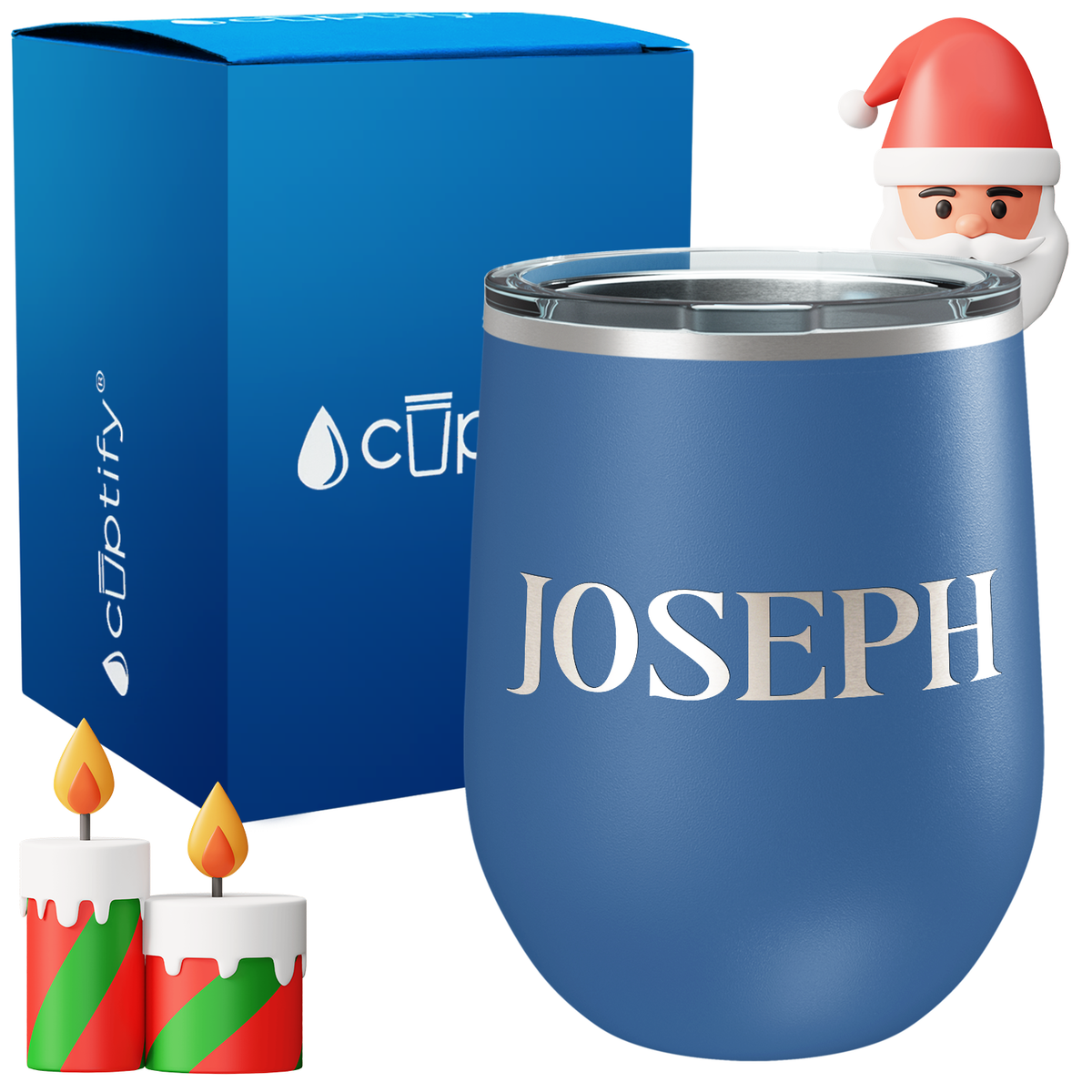 Personalized Merry Christmas Font on 12oz Wine Tumbler