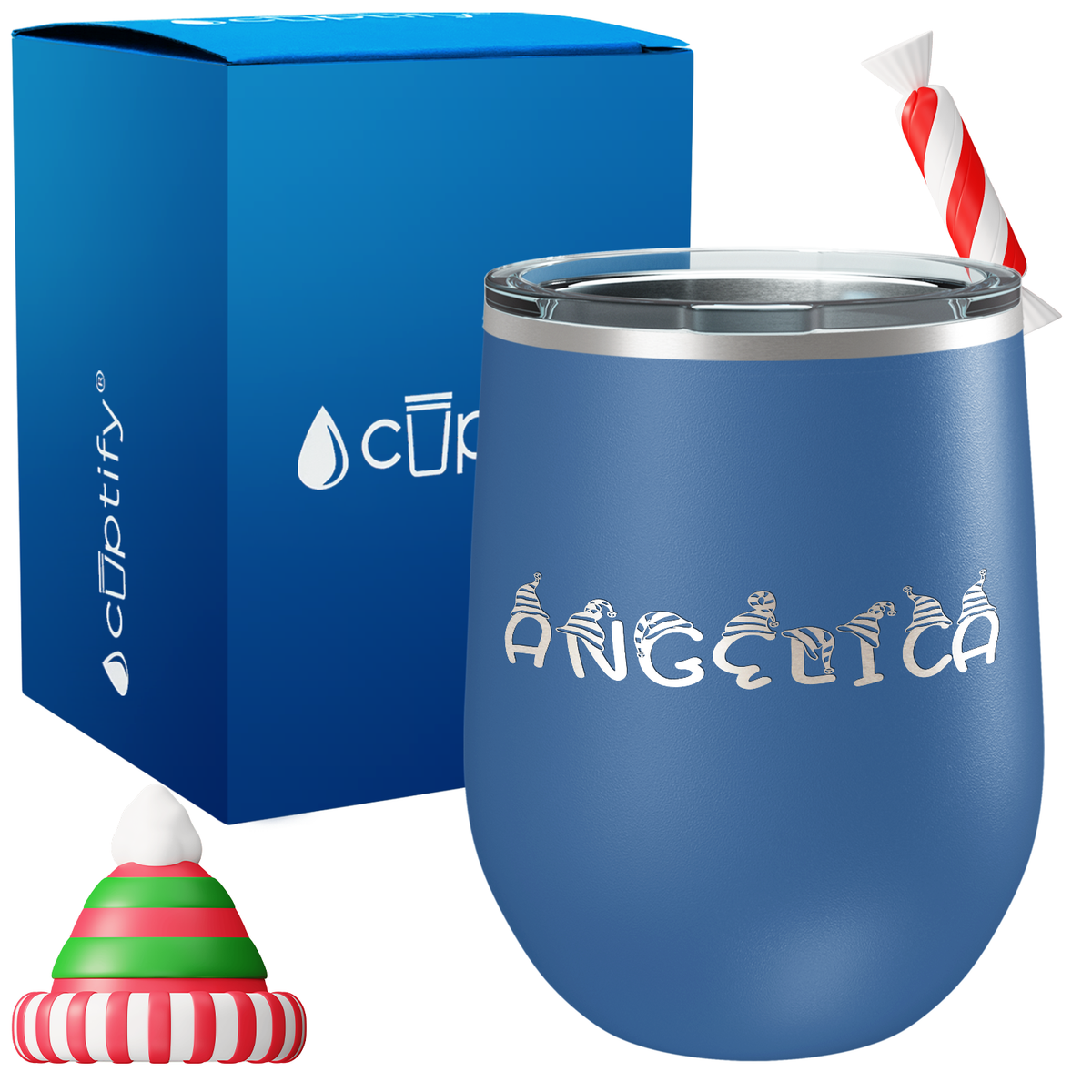 Personalized Elfen Christmas Font on 12oz Wine Tumbler