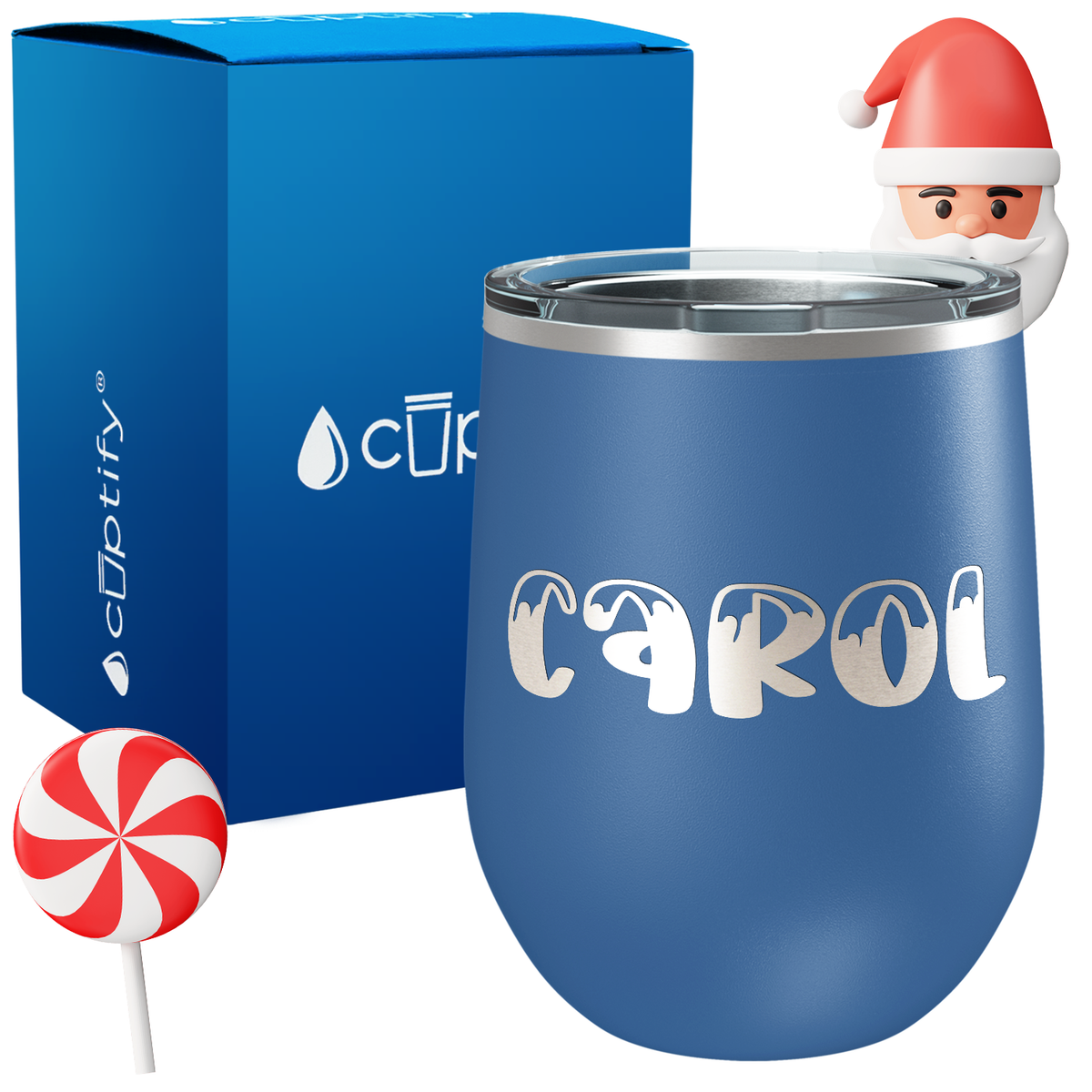Personalized Frosty Christmas Font on 12oz Wine Tumbler