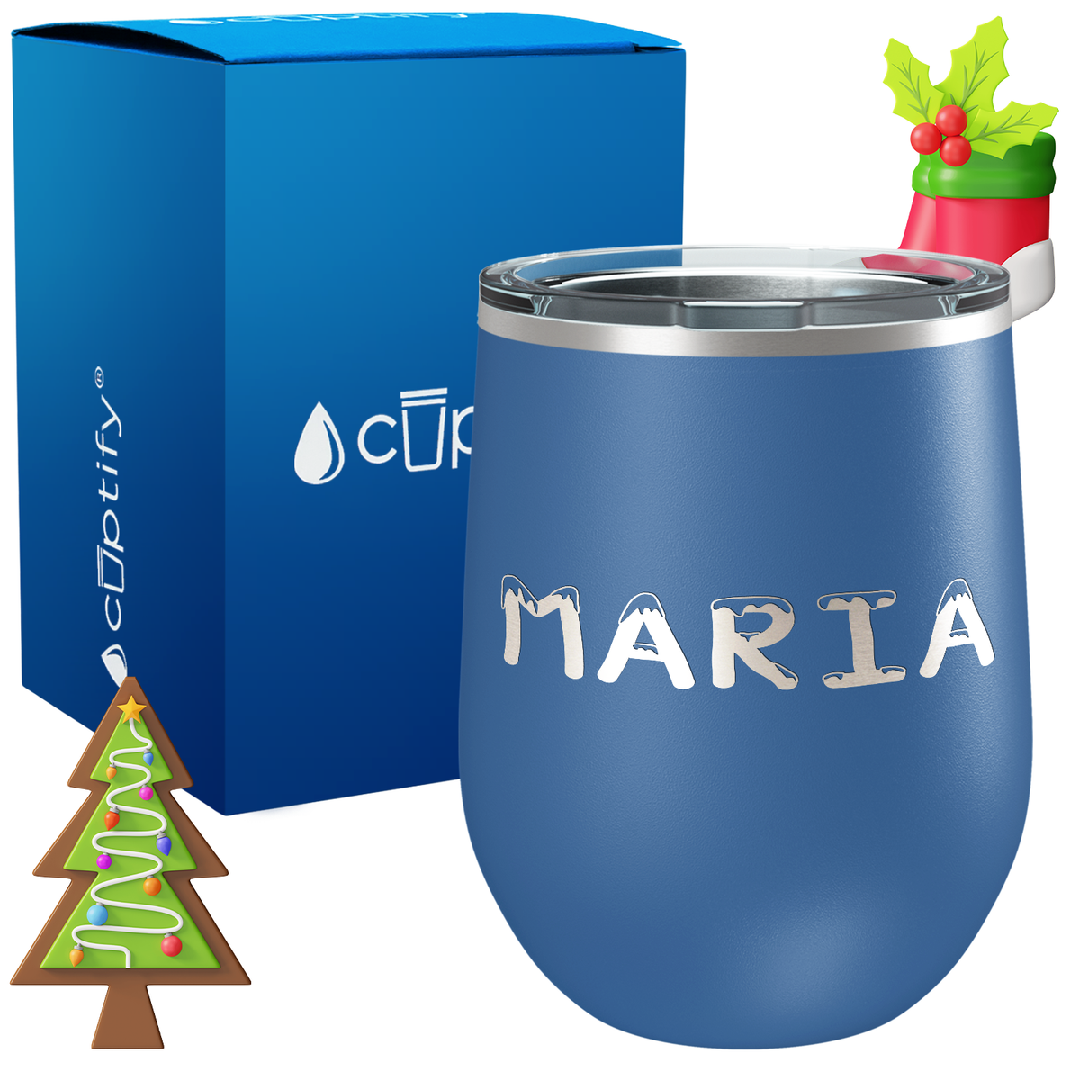 Personalized Snowy Christmas Font on 12oz Wine Tumbler