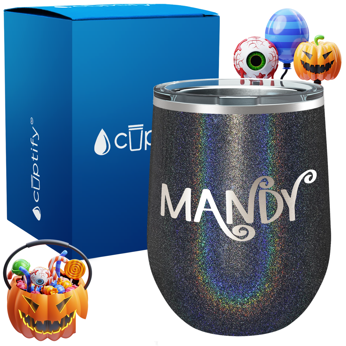 Personalized Curly Spooky Style 12oz Halloween Wine Tumbler