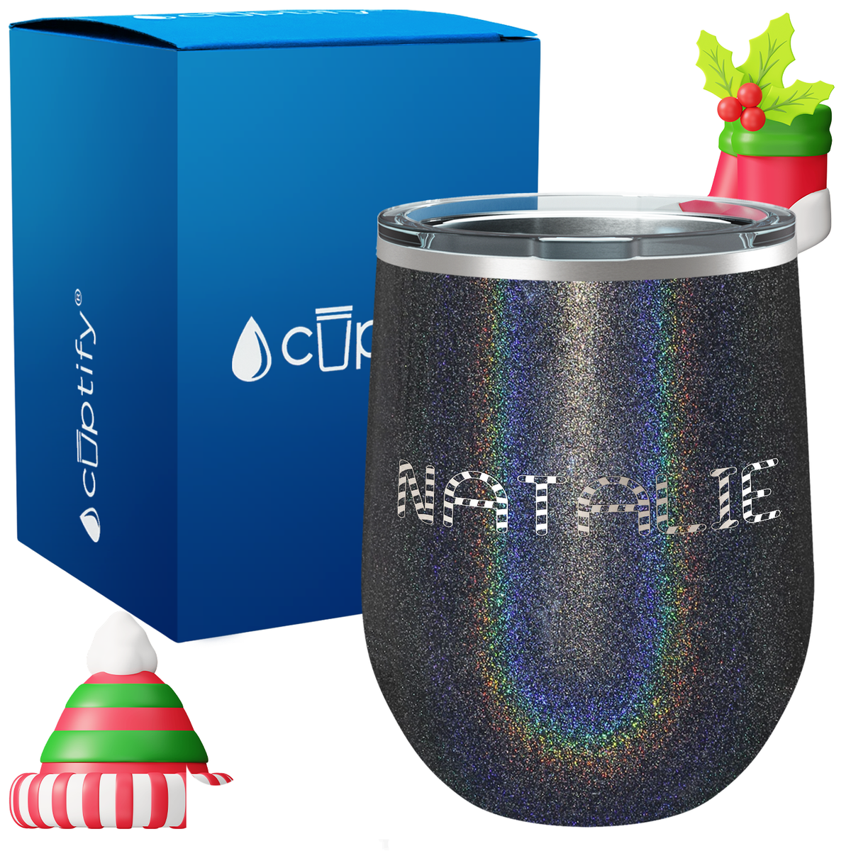 Personalized Candy Canes Christmas Font on 12oz Wine Tumbler