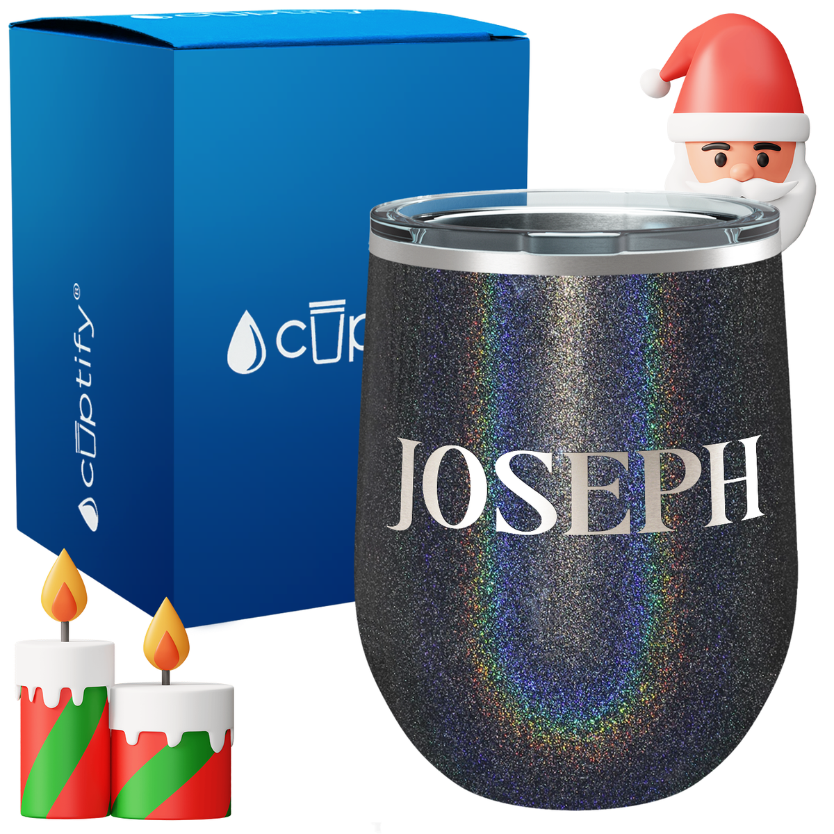 Personalized Merry Christmas Font on 12oz Wine Tumbler