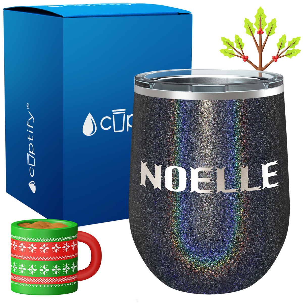 Personalized Claus Christmas Font on 12oz Wine Tumbler