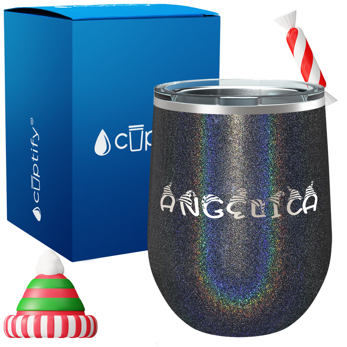 Personalized Elfen Christmas Font on 12oz Wine Tumbler