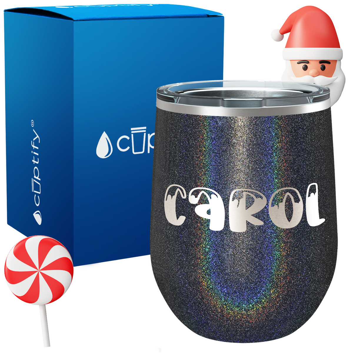 Personalized Frosty Christmas Font on 12oz Wine Tumbler