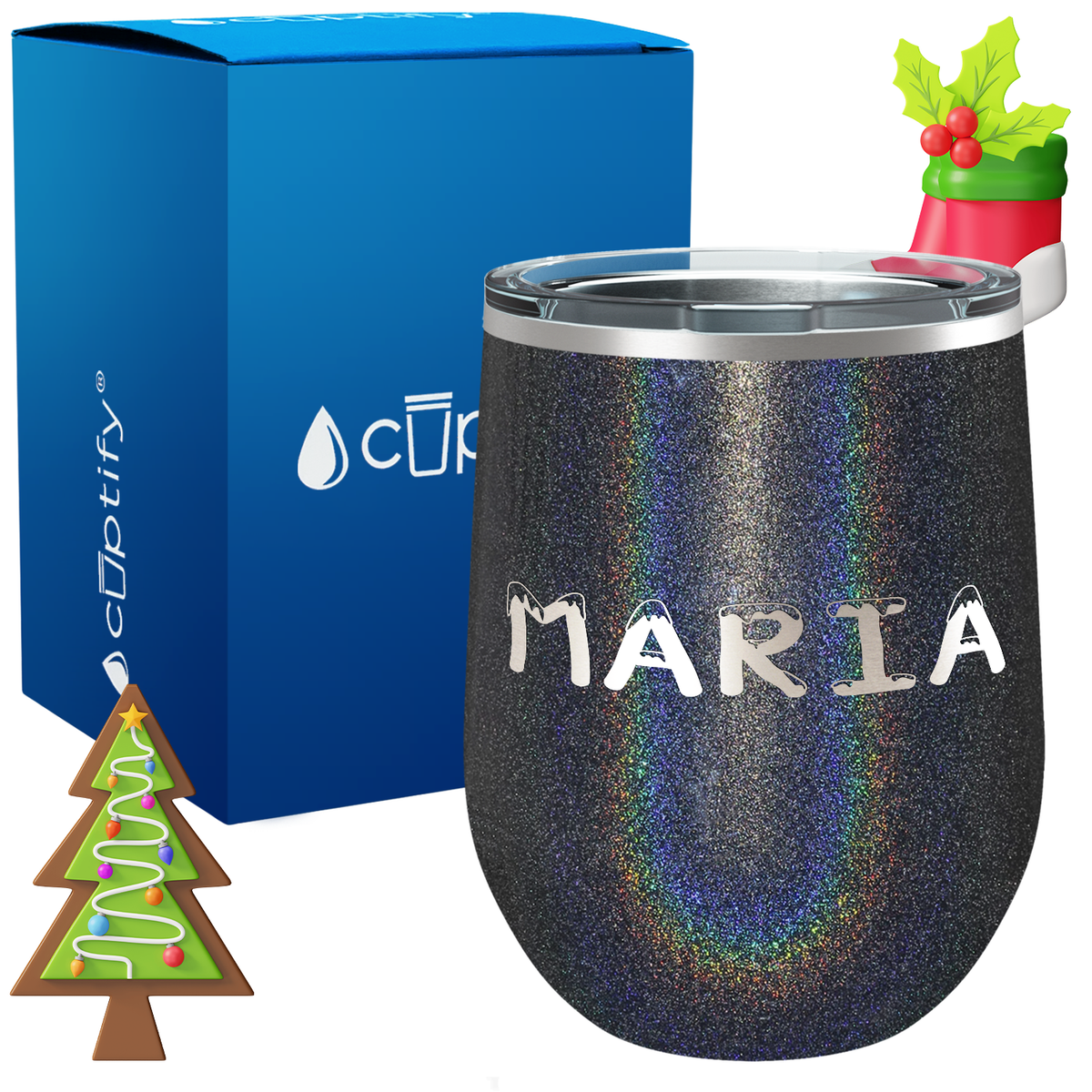 Personalized Snowy Christmas Font on 12oz Wine Tumbler