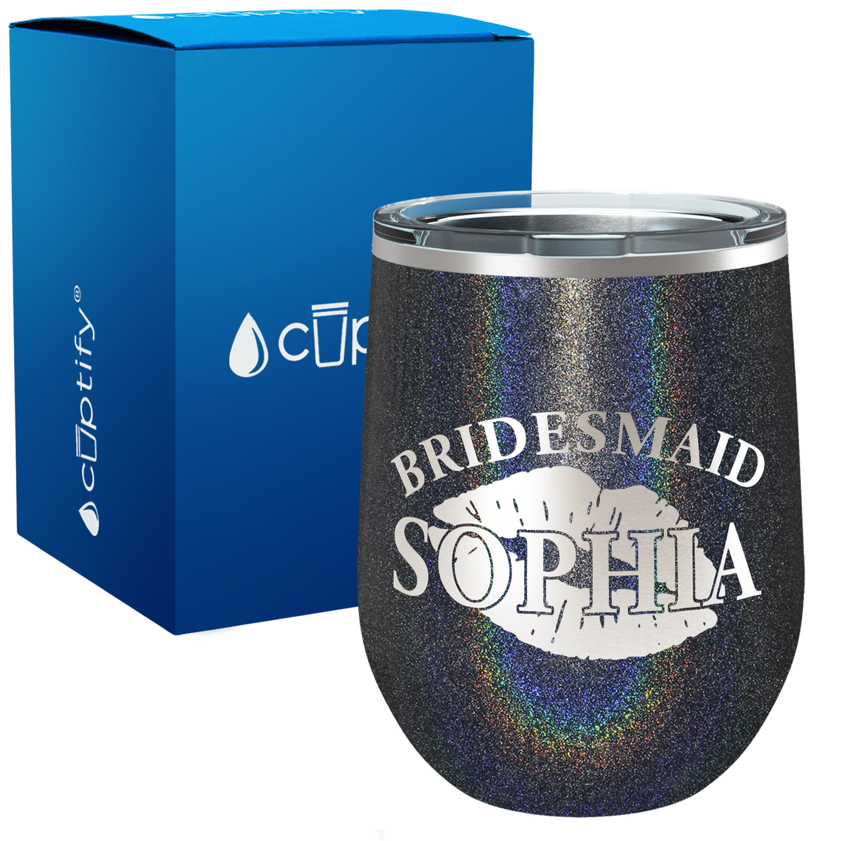 Personalized Bridesmaid Kissing Lips 12oz Bridal Shower Wine Tumbler