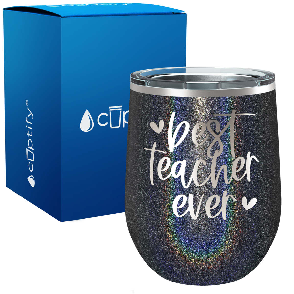 Best Teacher Ever with Hearts 12oz Teacher Wine Tumbler