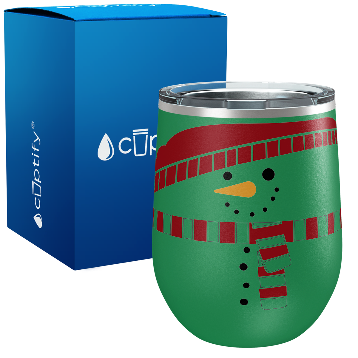 Holiday Snowman on 12oz Christmas Wine Tumbler