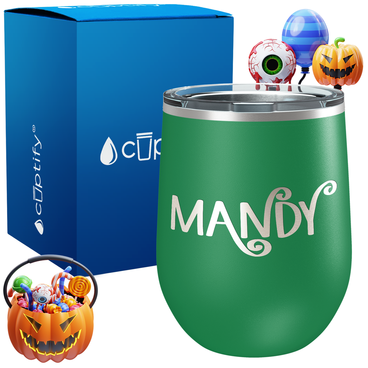 Personalized Curly Spooky Style 12oz Halloween Wine Tumbler