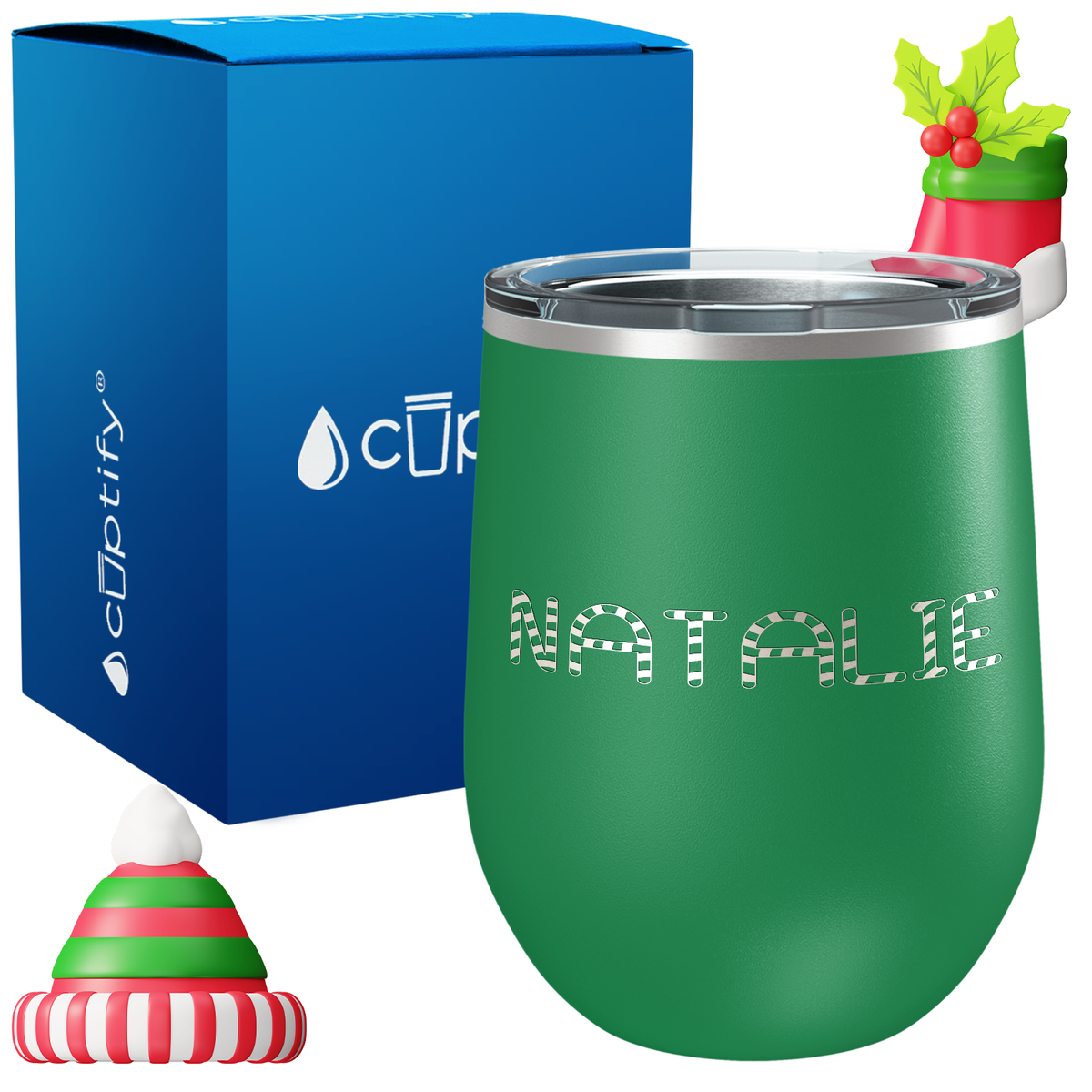 Personalized Candy Canes Christmas Font on 12oz Wine Tumbler