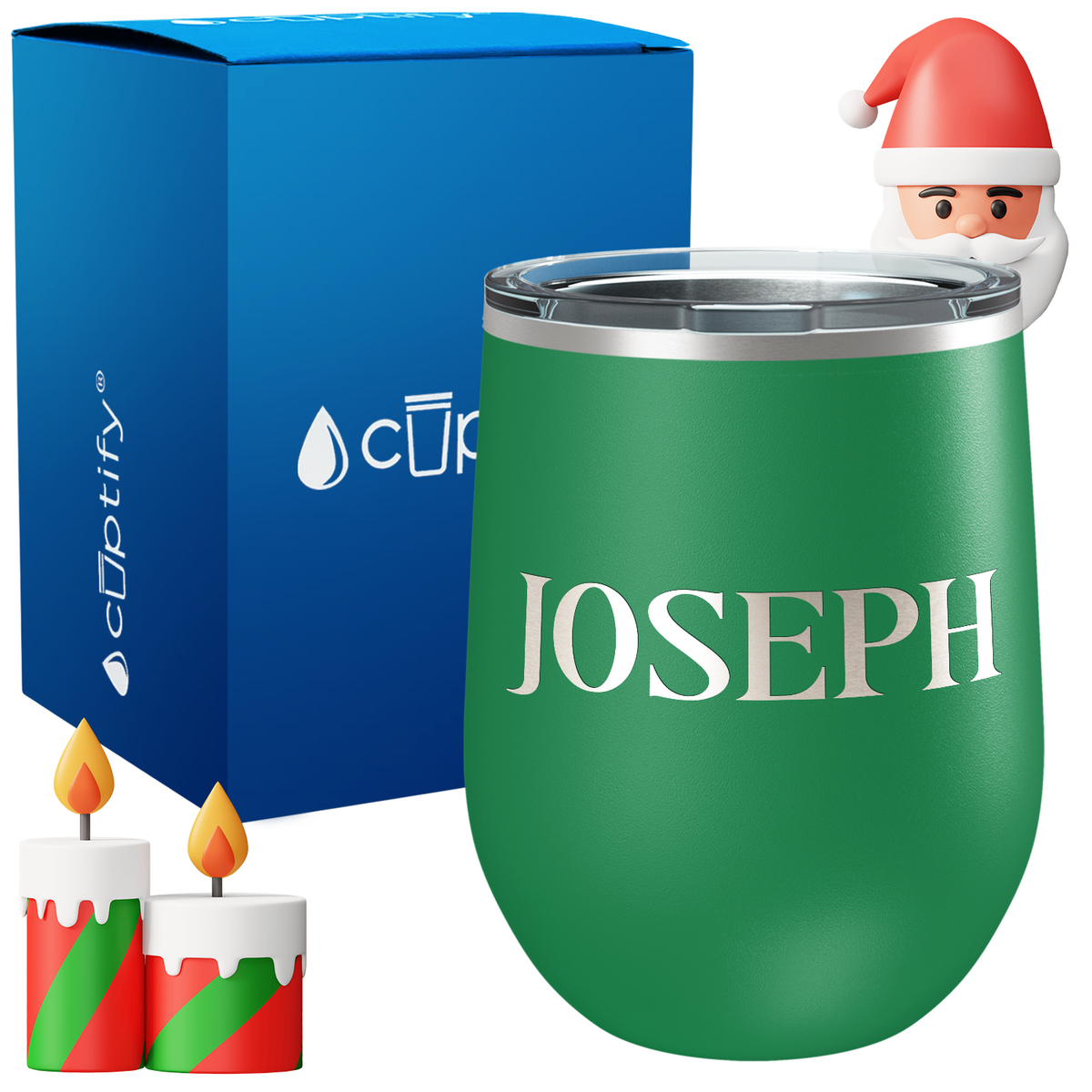 Personalized Merry Christmas Font on 12oz Wine Tumbler