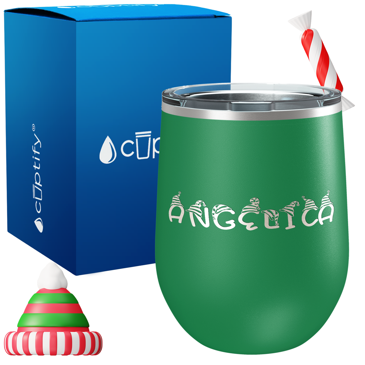 Personalized Elfen Christmas Font on 12oz Wine Tumbler