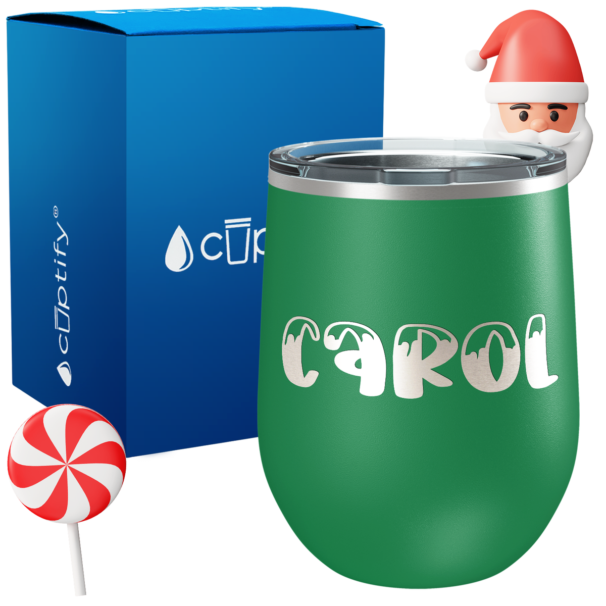 Personalized Frosty Christmas Font on 12oz Wine Tumbler