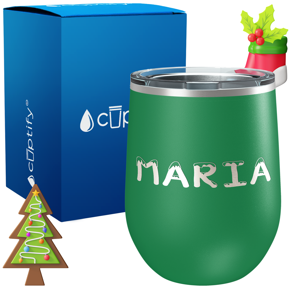 Personalized Snowy Christmas Font on 12oz Wine Tumbler