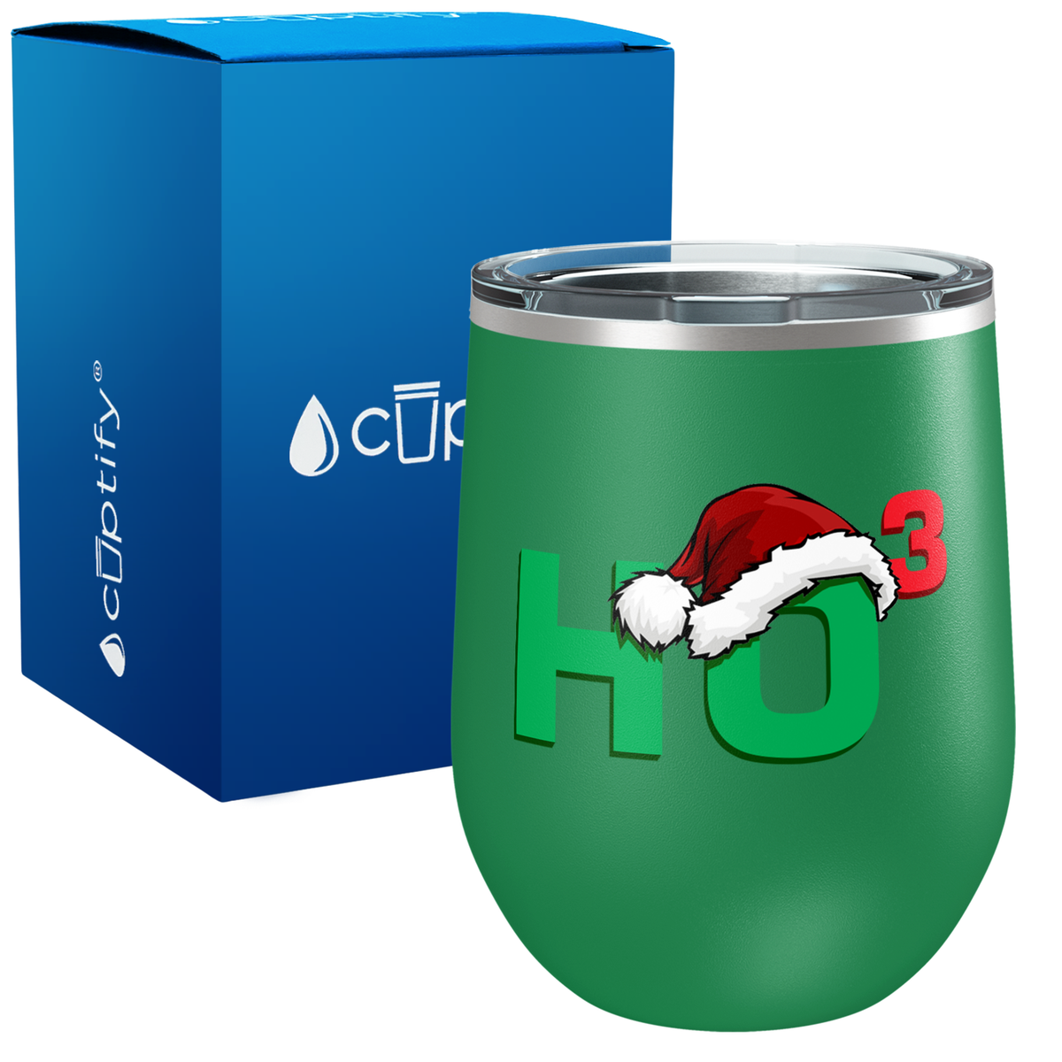 Ho Cubed with Santa Hat on 12oz Christmas Wine Tumbler