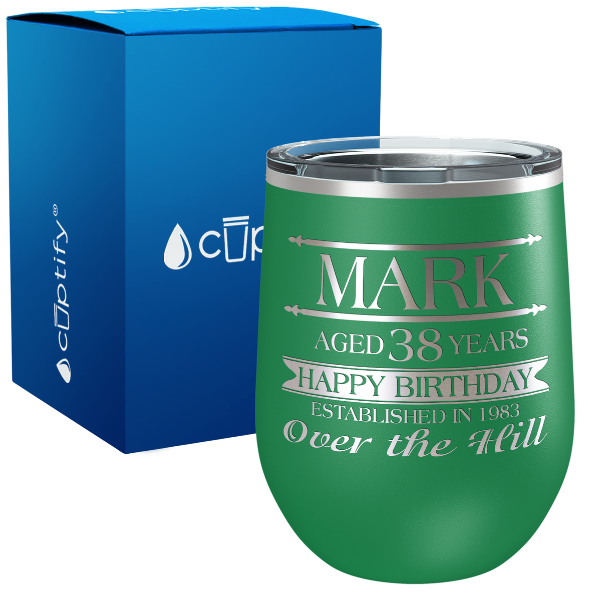 Personalized Over the Hill Birthday Established 12oz Birthday Wine Tumbler