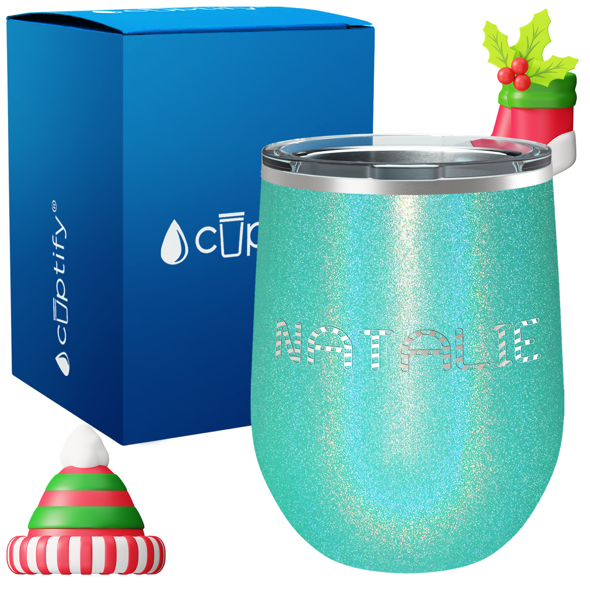 Personalized Candy Canes Christmas Font on 12oz Wine Tumbler