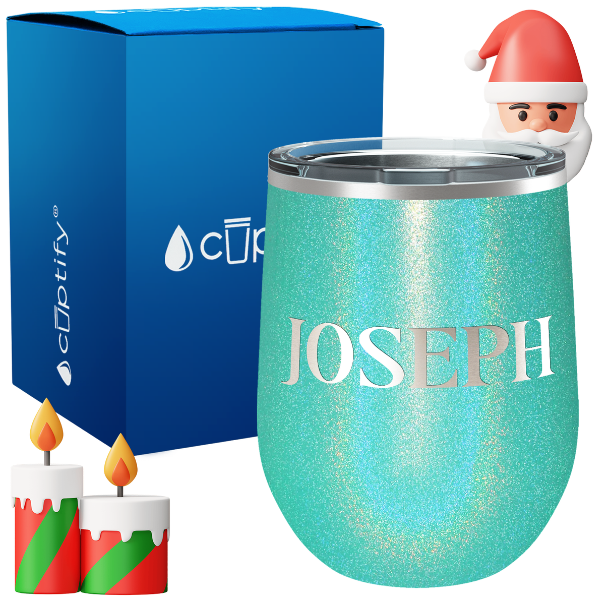 Personalized Merry Christmas Font on 12oz Wine Tumbler