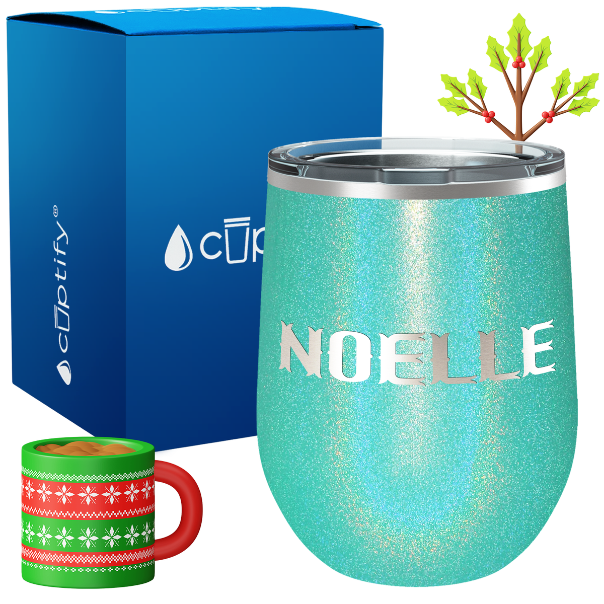 Personalized Claus Christmas Font on 12oz Wine Tumbler