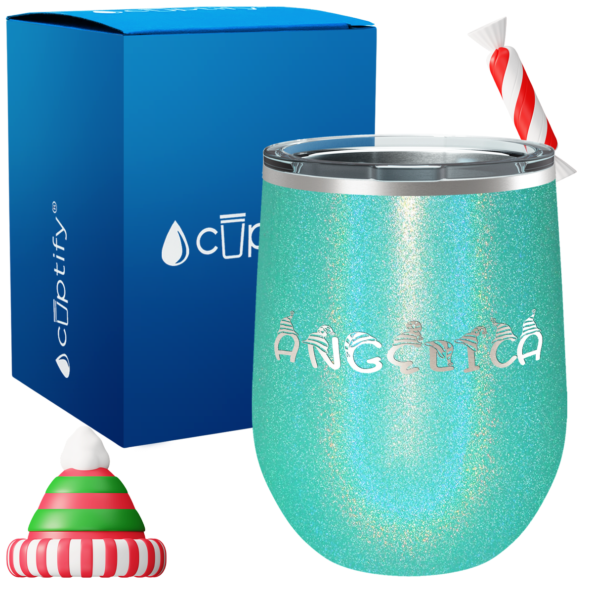 Personalized Elfen Christmas Font on 12oz Wine Tumbler