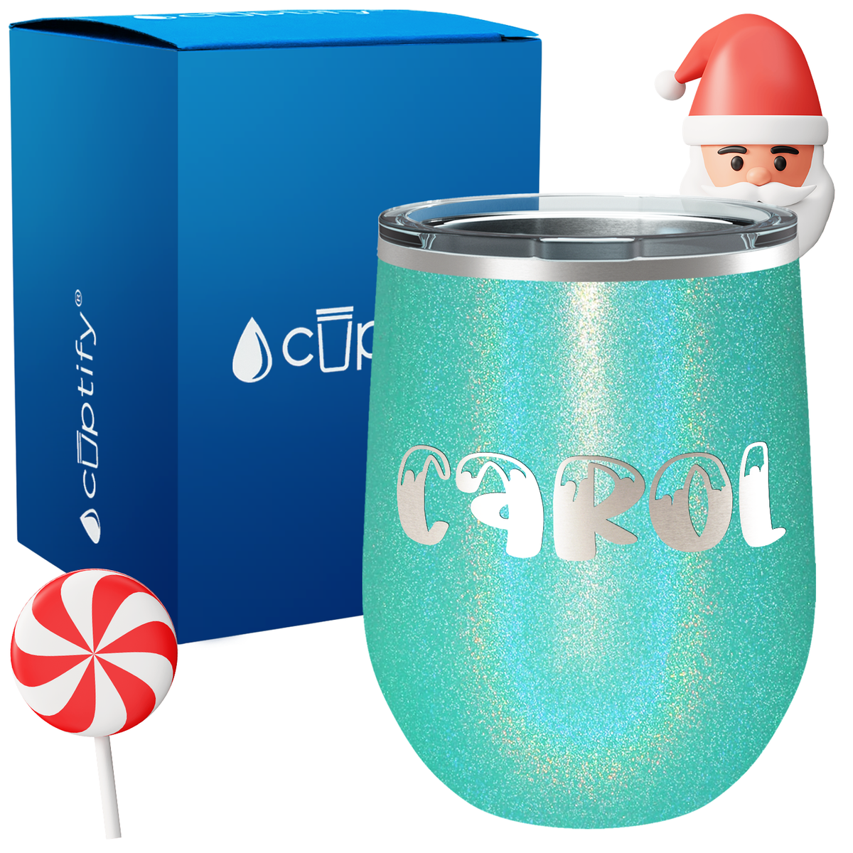 Personalized Frosty Christmas Font on 12oz Wine Tumbler