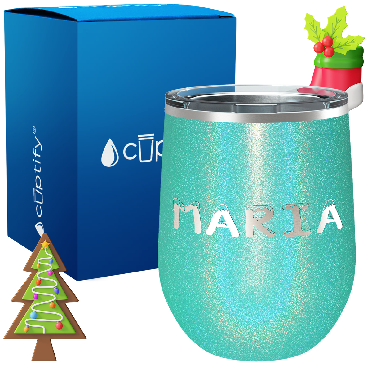 Personalized Snowy Christmas Font on 12oz Wine Tumbler