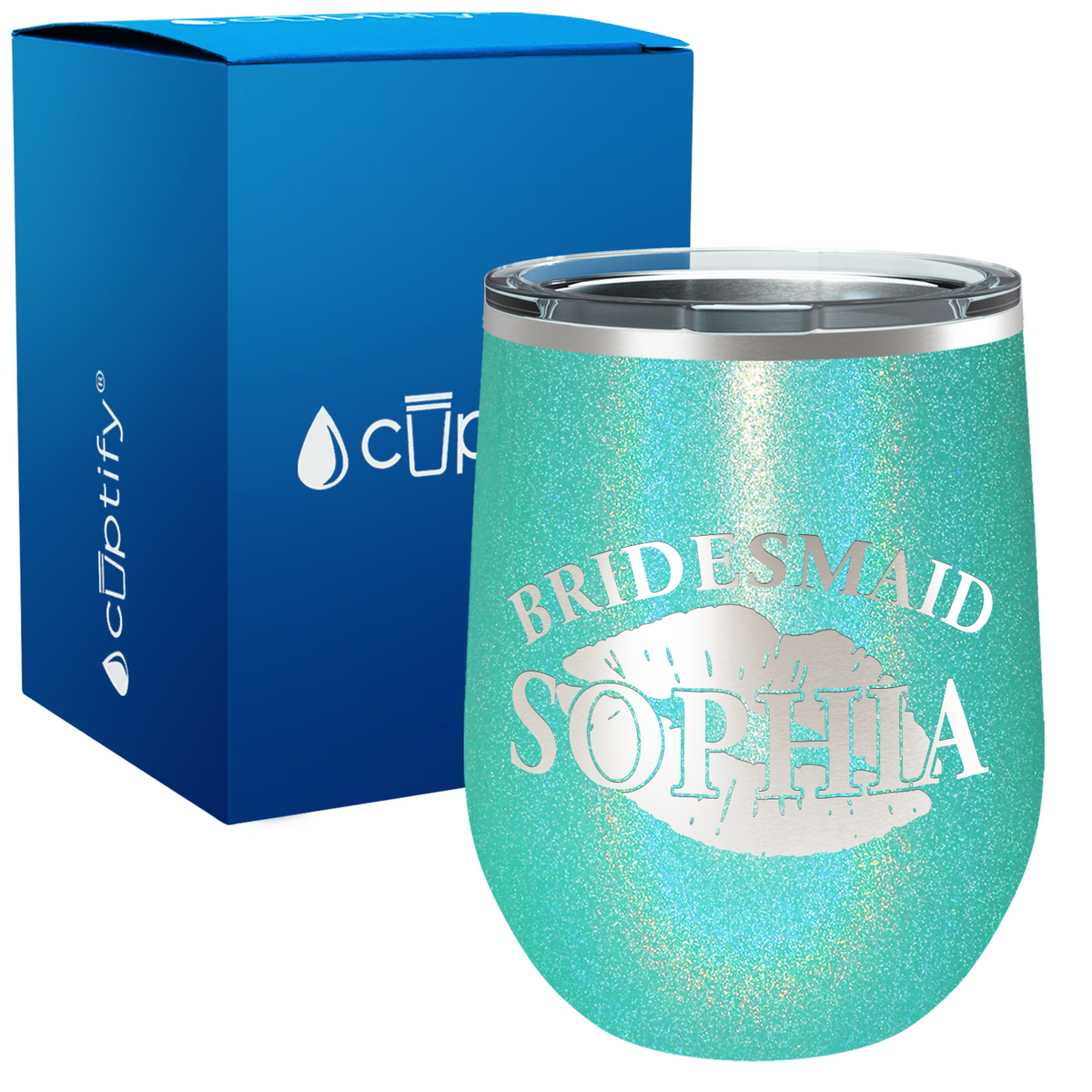 Personalized Bridesmaid Kissing Lips 12oz Bridal Shower Wine Tumbler