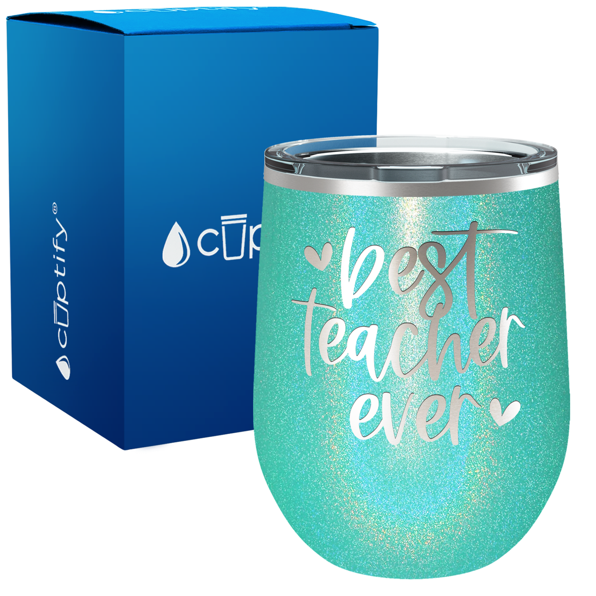 Best Teacher Ever with Hearts 12oz Teacher Wine Tumbler