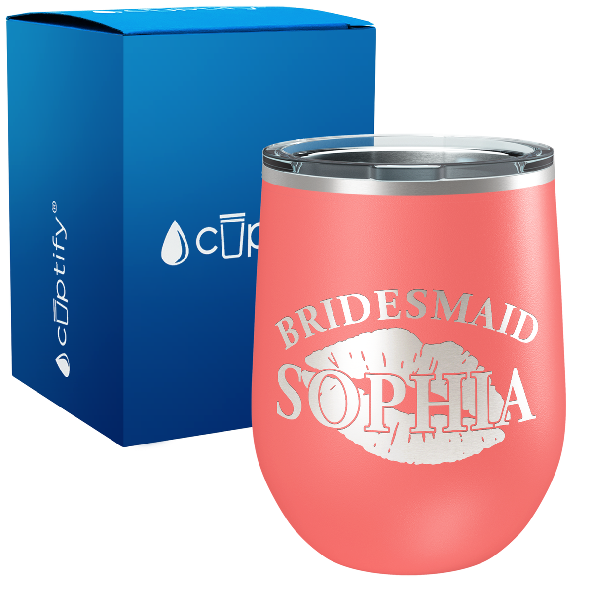 Personalized Bridesmaid Kissing Lips 12oz Bridal Shower Wine Tumbler