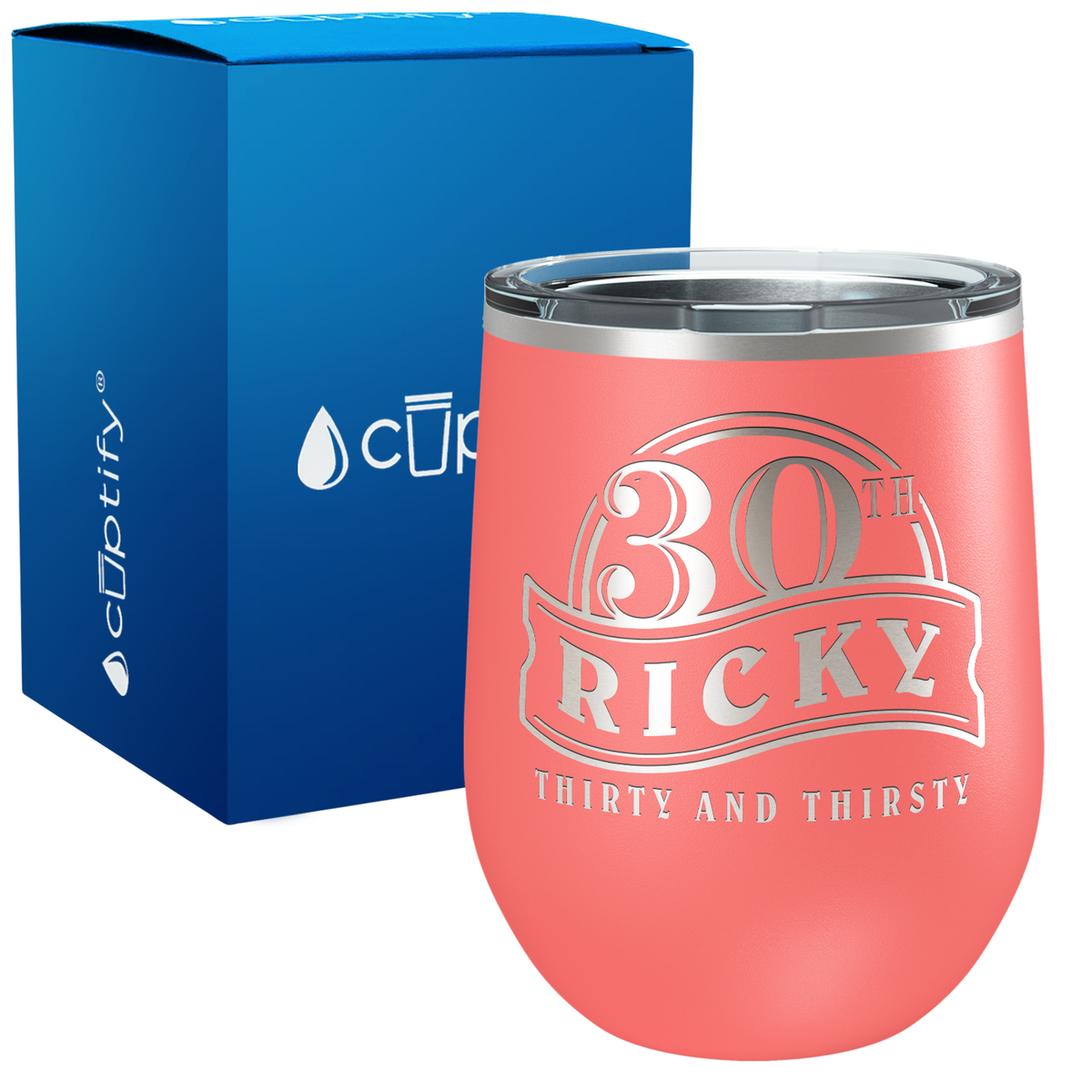 Personalized Thirty and Thirsty 12oz Birthday Wine Tumbler