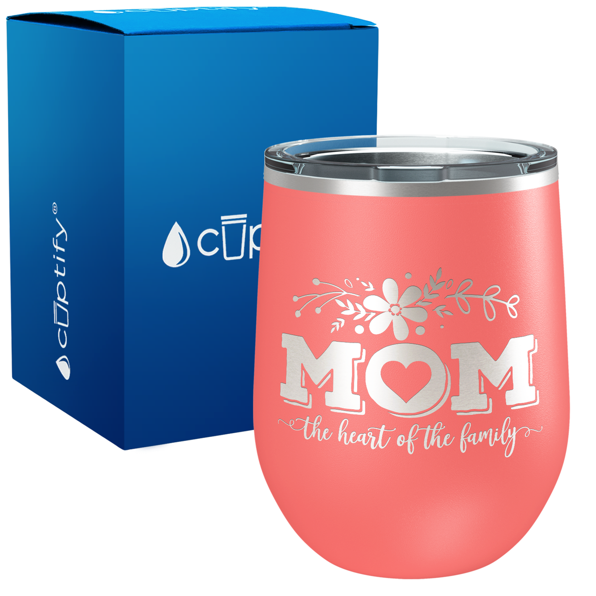 Mom the Heart of the Family 12oz Mom Wine Tumbler