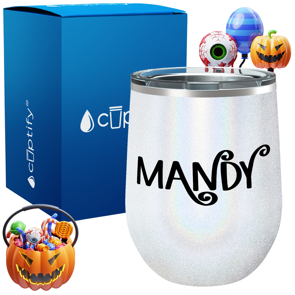 Personalized Curly Spooky Style 12oz Halloween Wine Tumbler