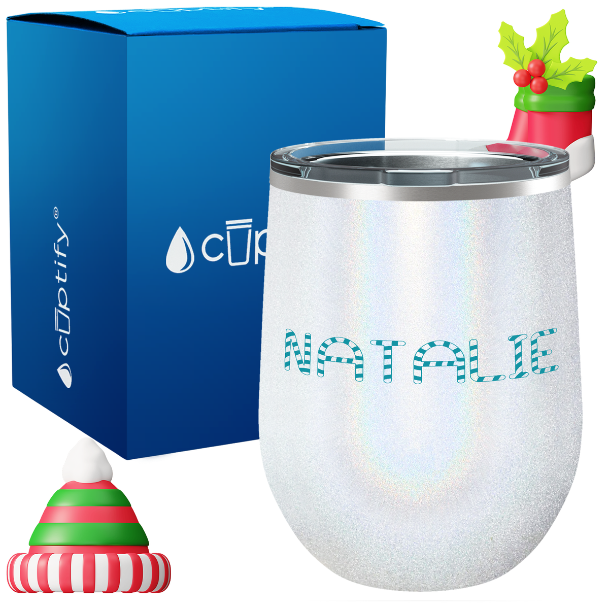 Personalized Candy Canes Christmas Font on 12oz Wine Tumbler